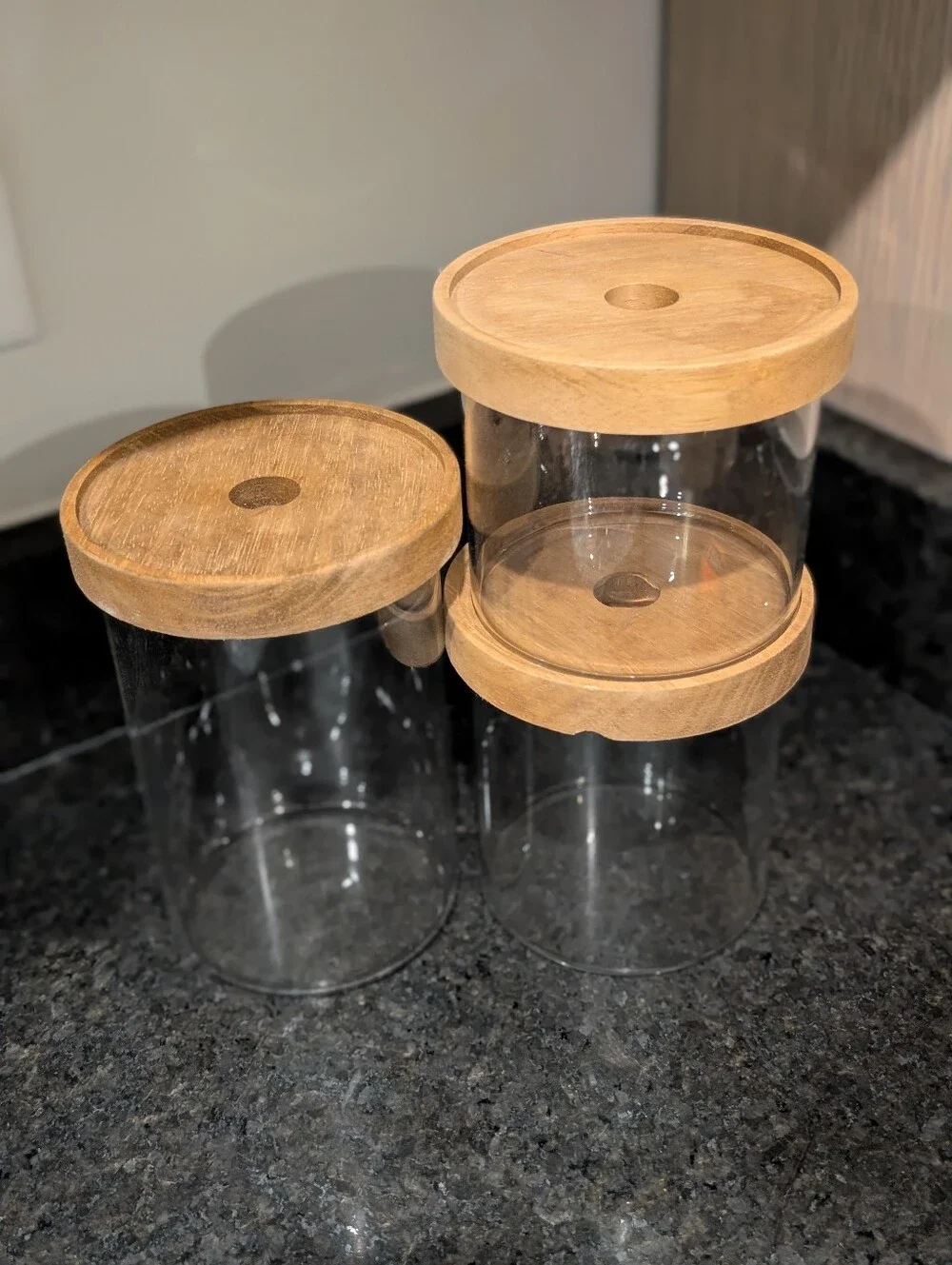 Set of 3 Glass Storage Jars with Wooden Lids